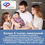 Отделение Социального фонда России по Хабаровскому краю и ЕАО приняло более 6 тысяч заявлений на единое пособие на детей и беременным женщинам 