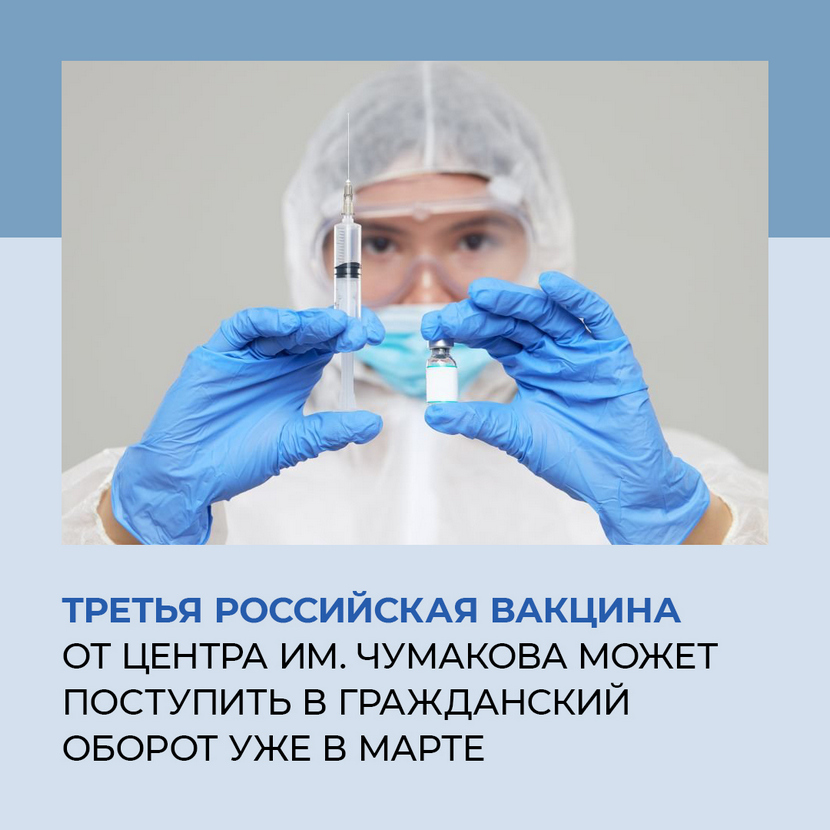 Новости от российских учёных: третья вакцина против «короны» может стать доступной для прививок уже в марте. Сейчас завершаются испытания. 